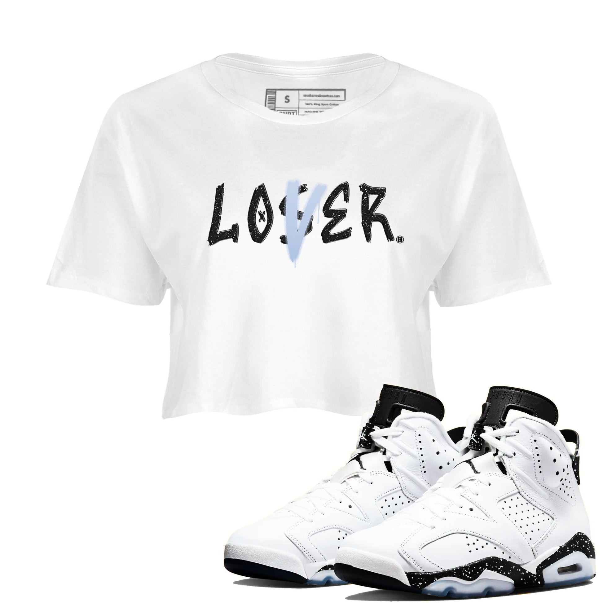 AJ6 White Black shirts to match jordans Loser Lover sneaker match tees Air Jordan 6 White Black SNRT Sneaker Tees streetwear brand White 1 crop tee