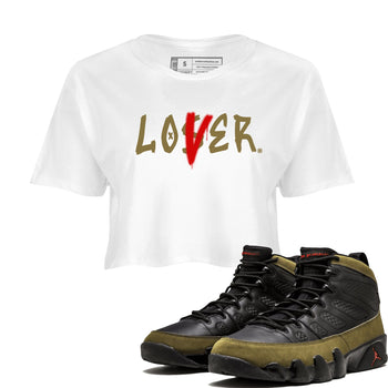 9s Olive shirts to match jordans Loser Lover sneaker match tees Air Jordan 9 Olive match shoes to clothes SNRT Sneaker Tees unisex cotton White 1 crop tee
