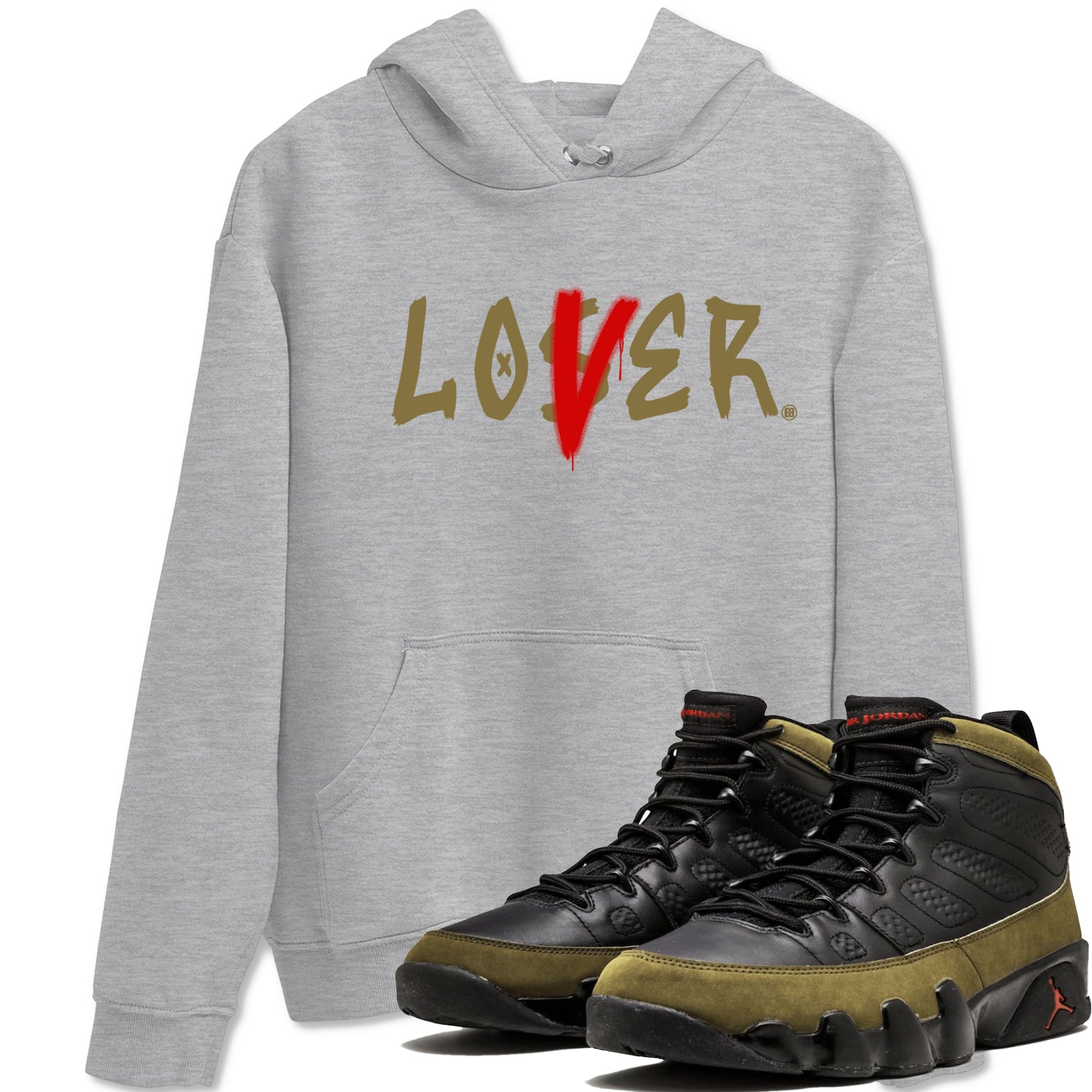 9s Olive shirts to match jordans Loser Lover sneaker match tees Air Jordan 9 Olive match shoes to clothes SNRT Sneaker Tees unisex cotton Heather Grey 1 shirts