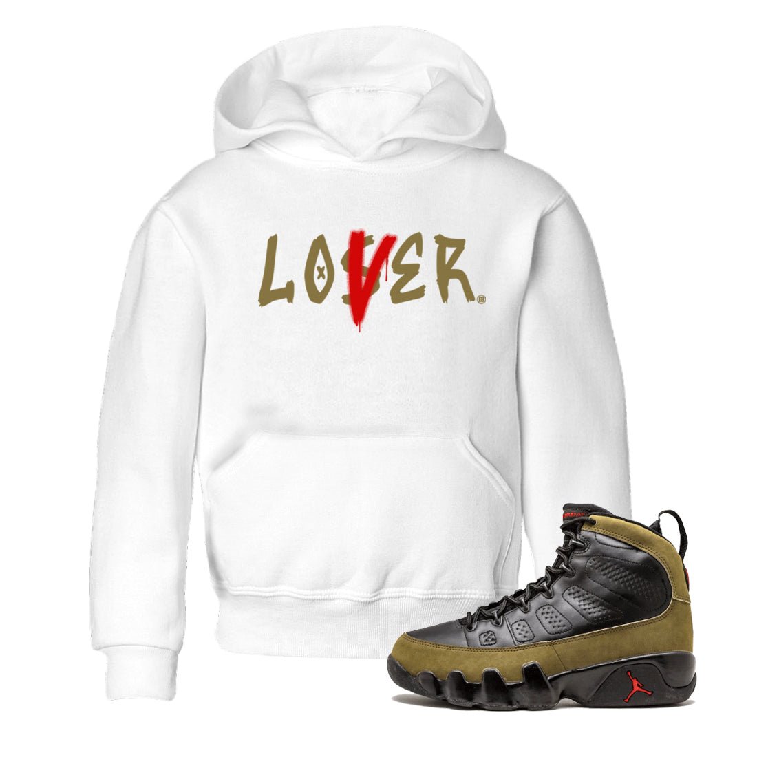 9s Olive shirts to match jordans Loser Lover sneaker match tees Air Jordan 9 Olive match shoes to clothes SNRT Sneaker Tees Youth Baby White 1 tee