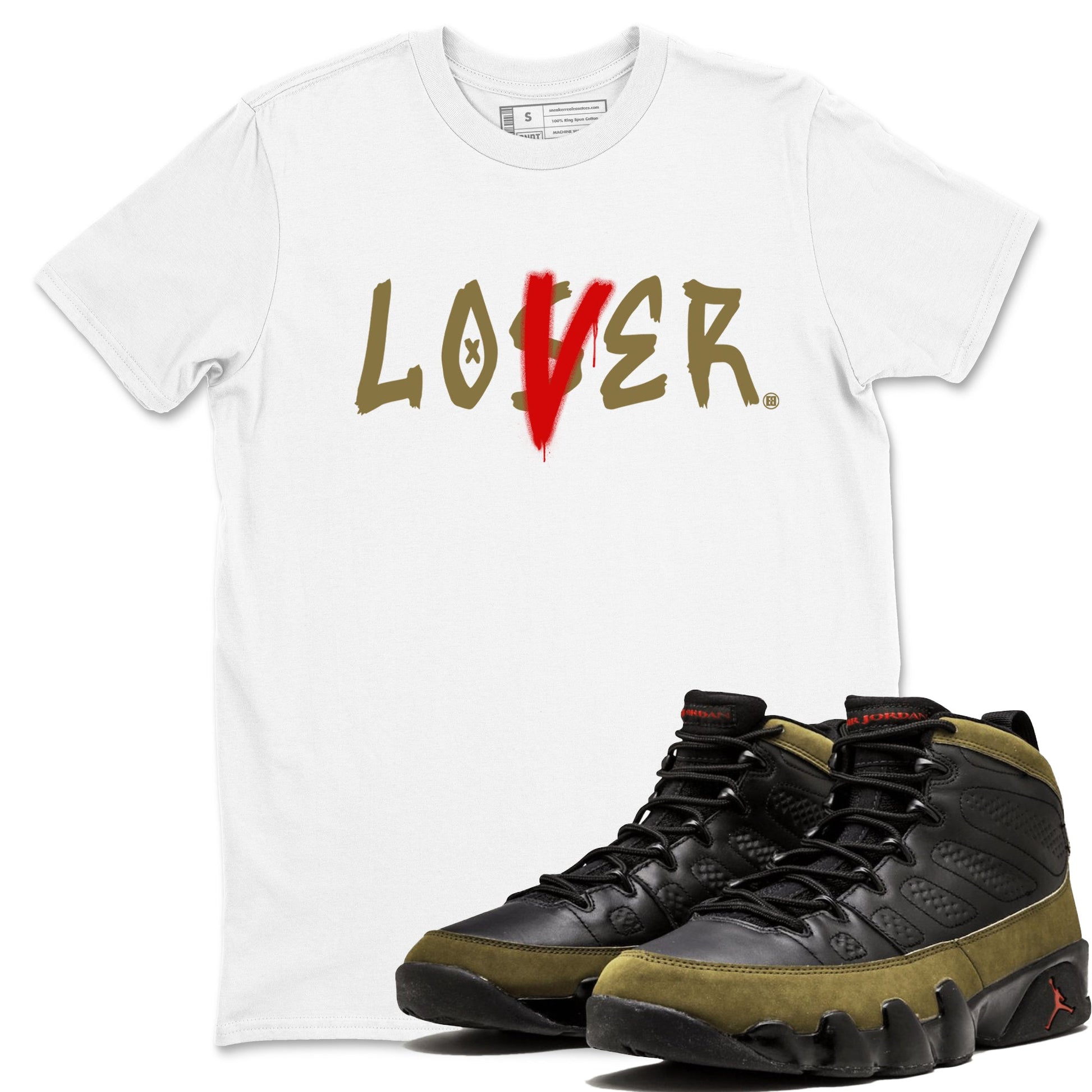 9s Olive shirts to match jordans Loser Lover sneaker match tees Air Jordan 9 Olive match shoes to clothes SNRT Sneaker Tees unisex cotton White 1 shirts