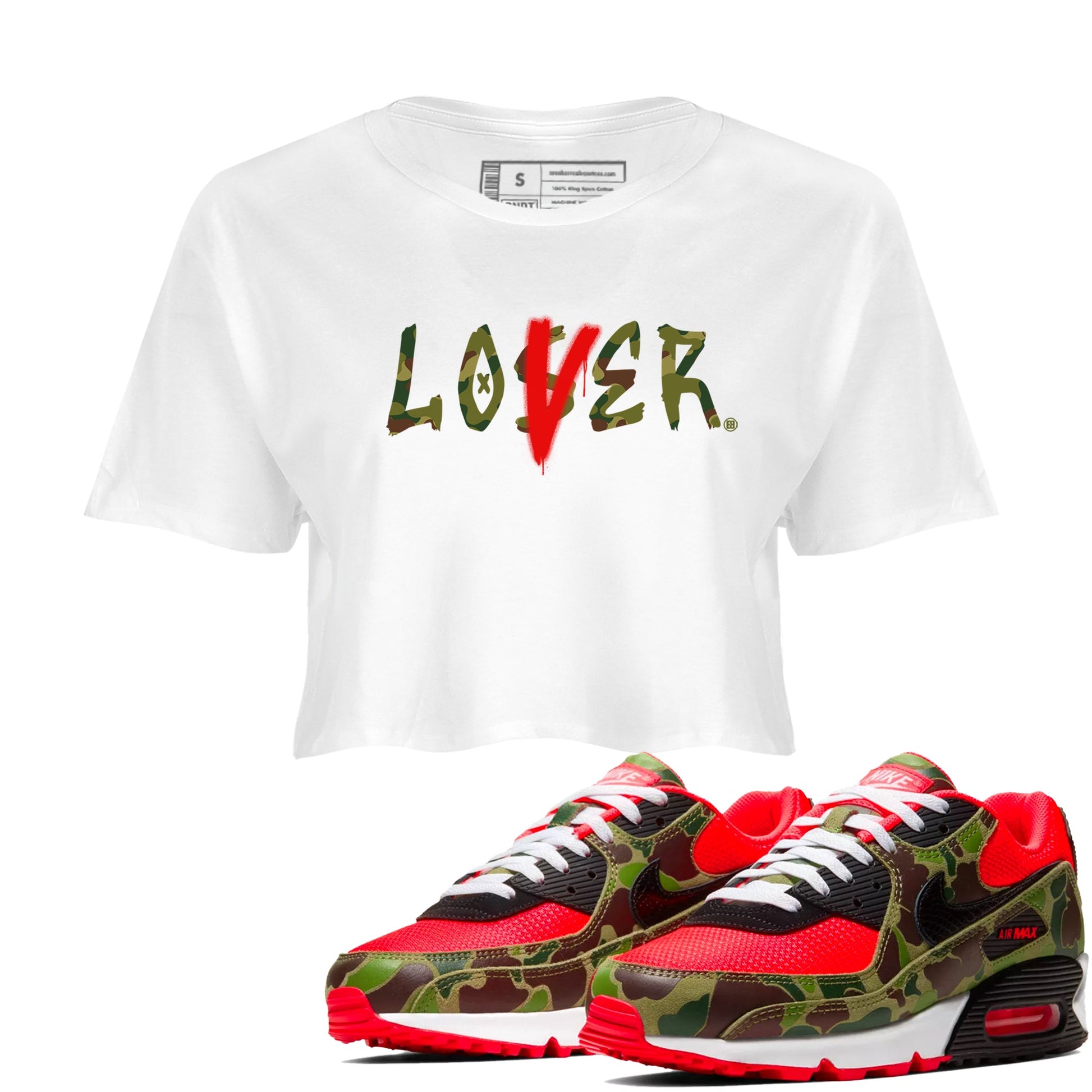 Air Max 90 Duck Camo shirts to match jordans Loser Lover sneaker match tees Air Max 90 Reverse Duck Camo match shoes to clothes SNRT Sneaker Tees unisex cotton White 1 crop tee