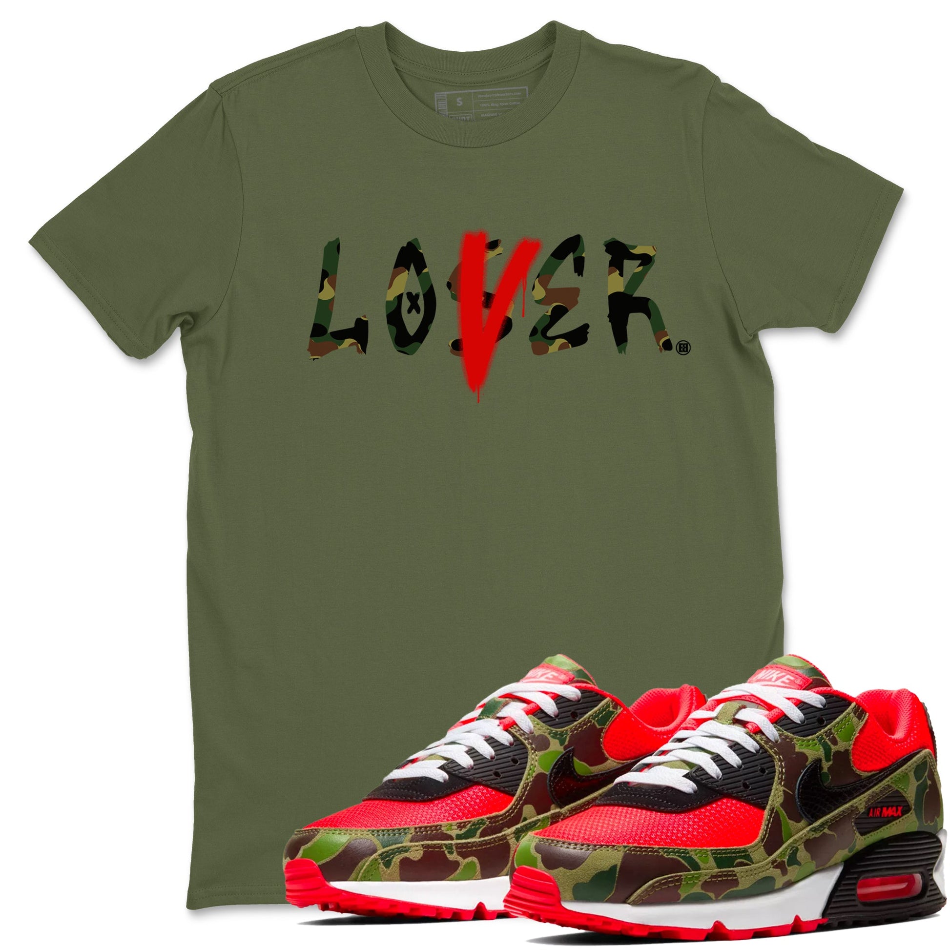 Air Max 90 Duck Camo shirts to match jordans Loser Lover sneaker match tees Air Max 90 Reverse Duck Camo match shoes to clothes SNRT Sneaker Tees unisex cotton Military Green 1 shirts