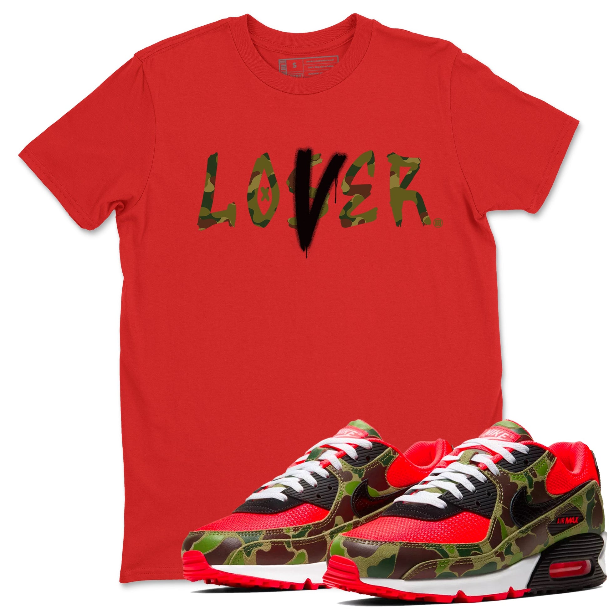 Air Max 90 Duck Camo shirts to match jordans Loser Lover sneaker match tees Air Max 90 Reverse Duck Camo match shoes to clothes SNRT Sneaker Tees unisex cotton Red 1 shirts