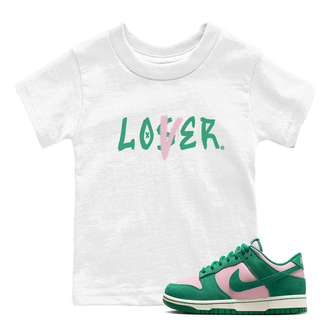 Dunk Low Medium Soft Pink Malachite shirt to match jordans Loser Lover sneaker tees Dunks Medium Soft Pink Malachite Streetwear Brand SNRT Sneaker Release Tees baby toddler White 1 cotton Shirt