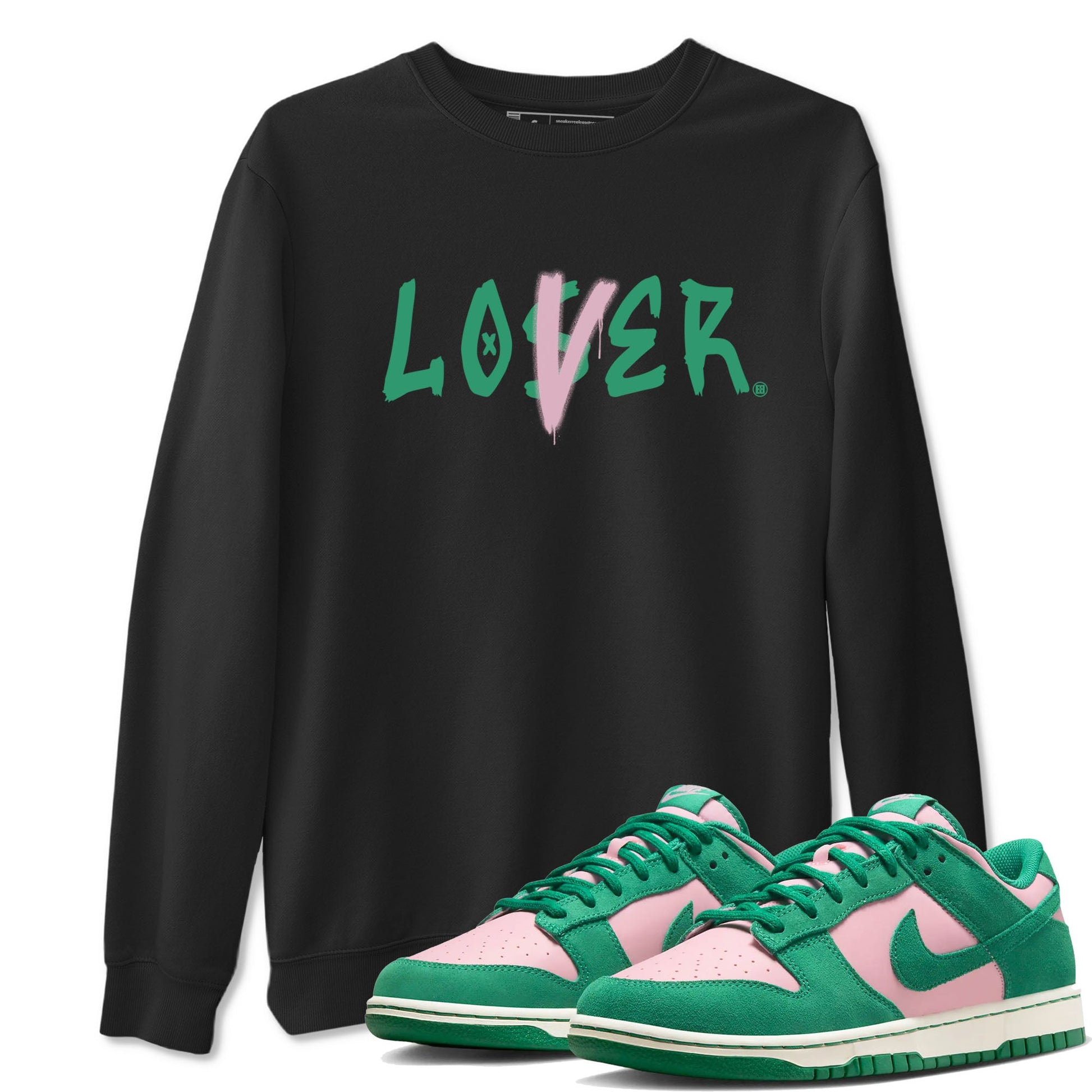 Dunk Low Medium Soft Pink Malachite shirt to match jordans Loser Lover sneaker tees Dunks Medium Soft Pink Malachite Streetwear Brand SNRT Sneaker Release Tees unisex cotton Black 1 crew neck shirt