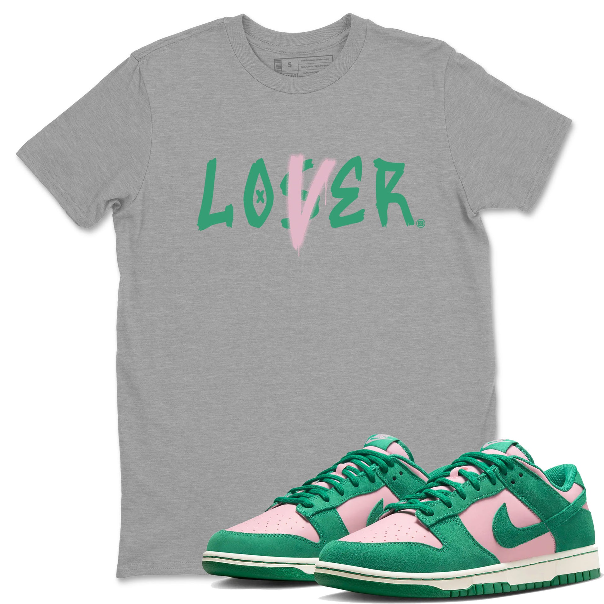 Dunk Low Medium Soft Pink Malachite shirt to match jordans Loser Lover sneaker tees Dunks Medium Soft Pink Malachite Streetwear Brand SNRT Sneaker Release Tees unisex cotton Heather Grey 1 crew neck shirt