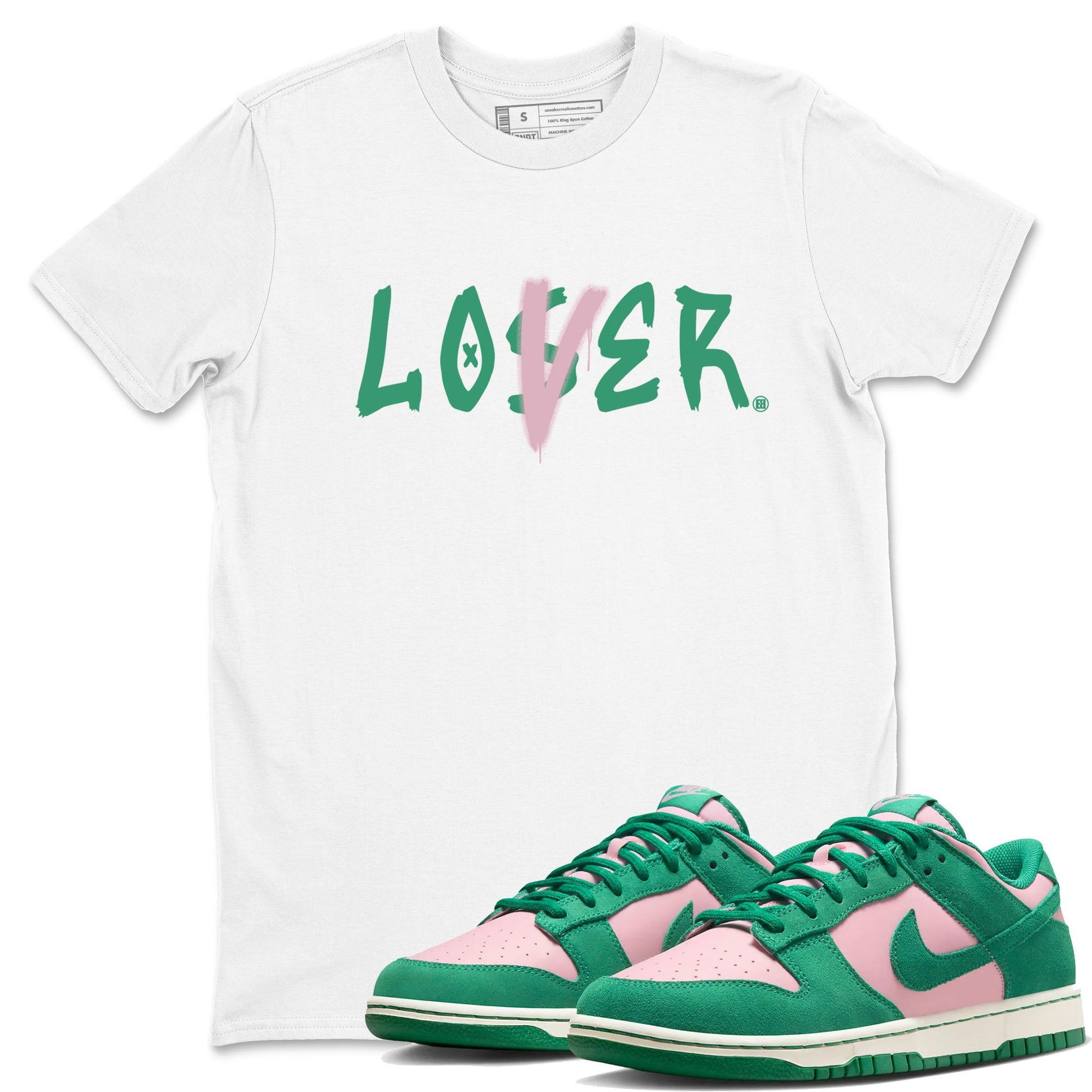 Dunk Low Medium Soft Pink Malachite shirt to match jordans Loser Lover sneaker tees Dunks Medium Soft Pink Malachite Streetwear Brand SNRT Sneaker Release Tees unisex cotton White 1 crew neck shirt