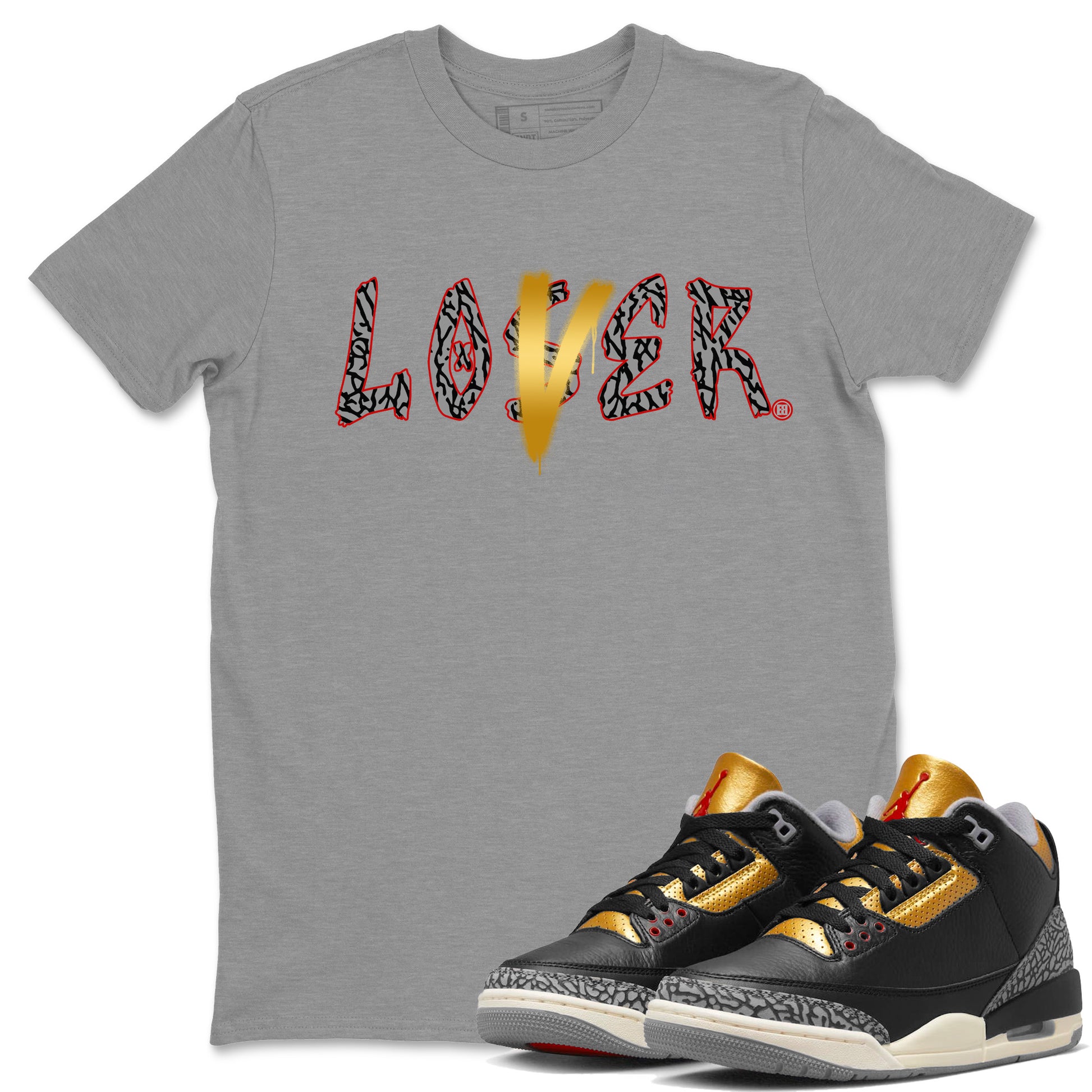 Loser Lover  Unisex Adult Tops - Air Jordan 3 Black Gold - SNRT Sneaker T-shirts