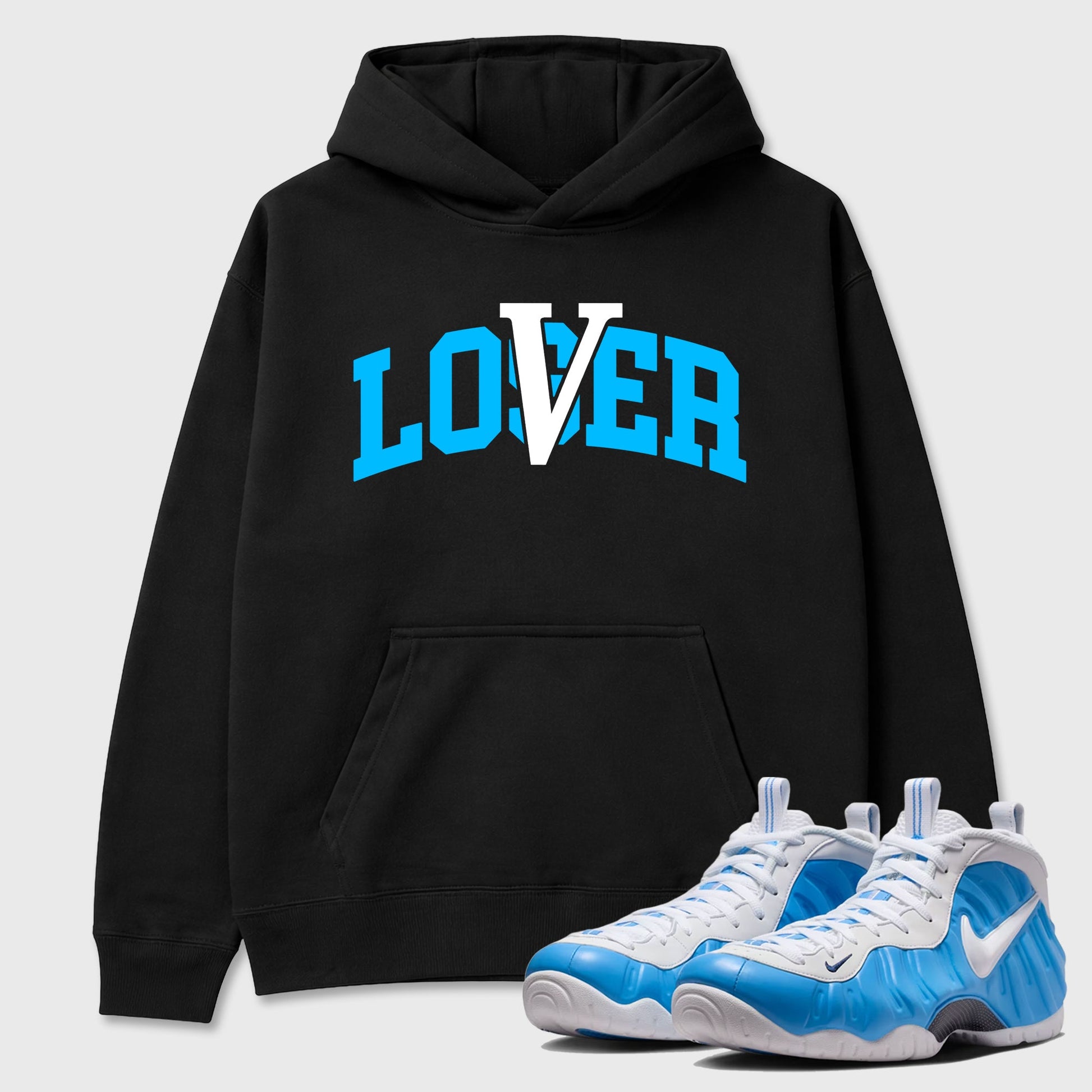 Sneaker match tees – Sneaker Tees To Match Air Foamposite Pro University Blue Shoes – Loser Lover Varsity Tee Black 1