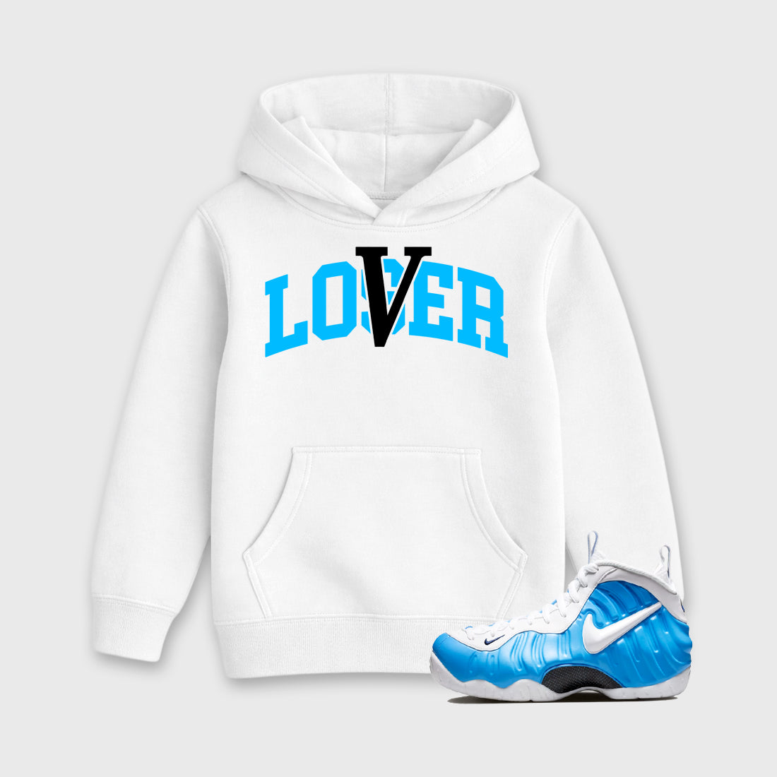 Sneaker match tees – Sneaker Tees To Match Air Foamposite Pro University Blue Shoes – Loser Lover Varsity Kids T-Shirt White 1