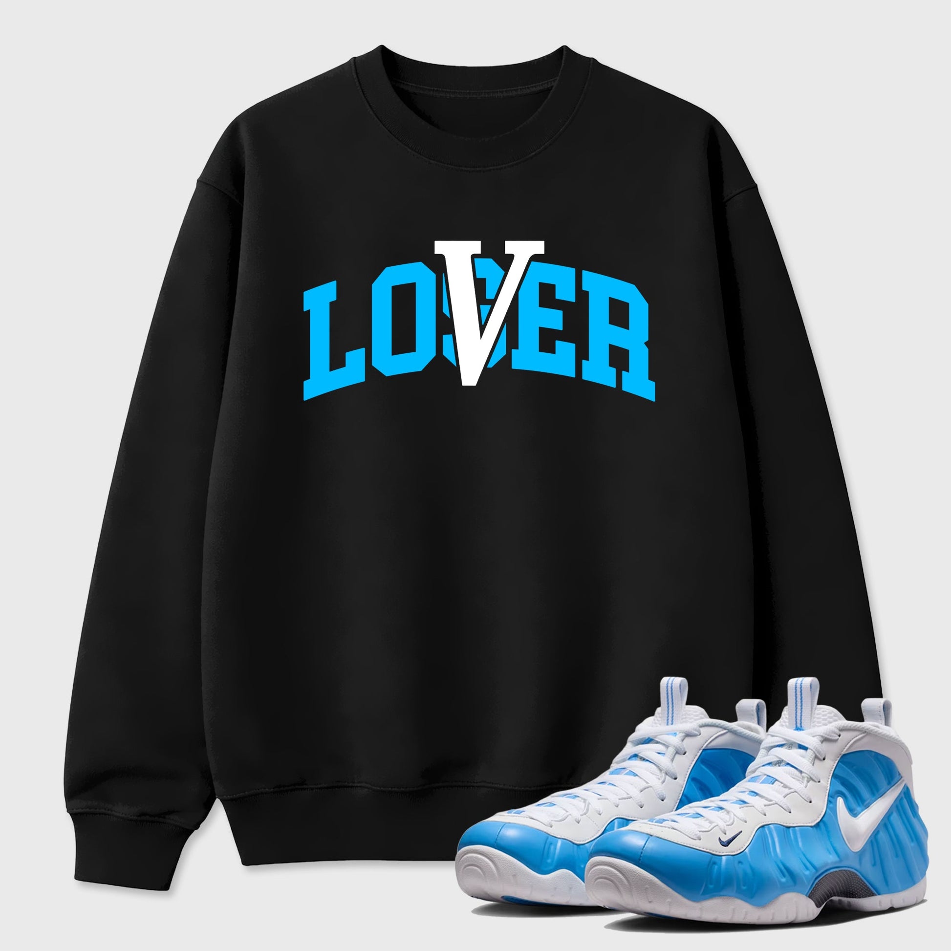 Sneaker match tees – Sneaker Tees To Match Air Foamposite Pro University Blue Shoes – Loser Lover Varsity Tee Black 1