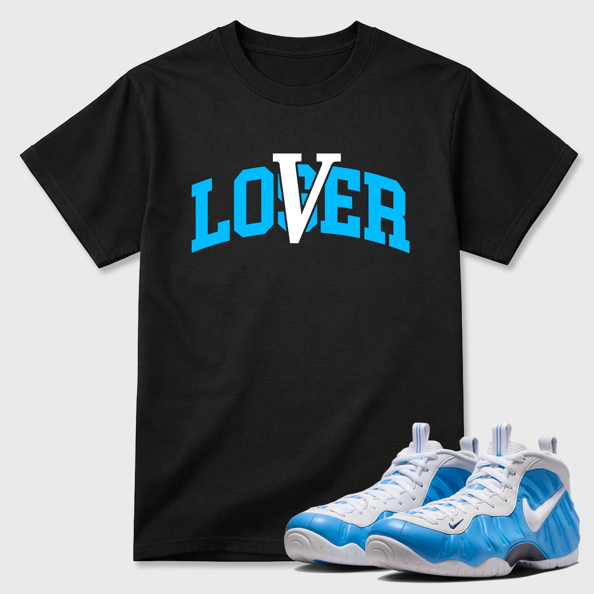 Sneaker match tees – Sneaker Tees To Match Air Foamposite Pro University Blue Shoes – Loser Lover Varsity Tee Black 1