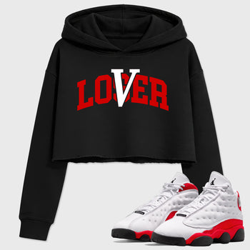 Sneaker match tees – Sneaker Tees To Match Air Jordan 13 University Red Shoes – Loser Lover Varsity Crop T-Shirt Black 1