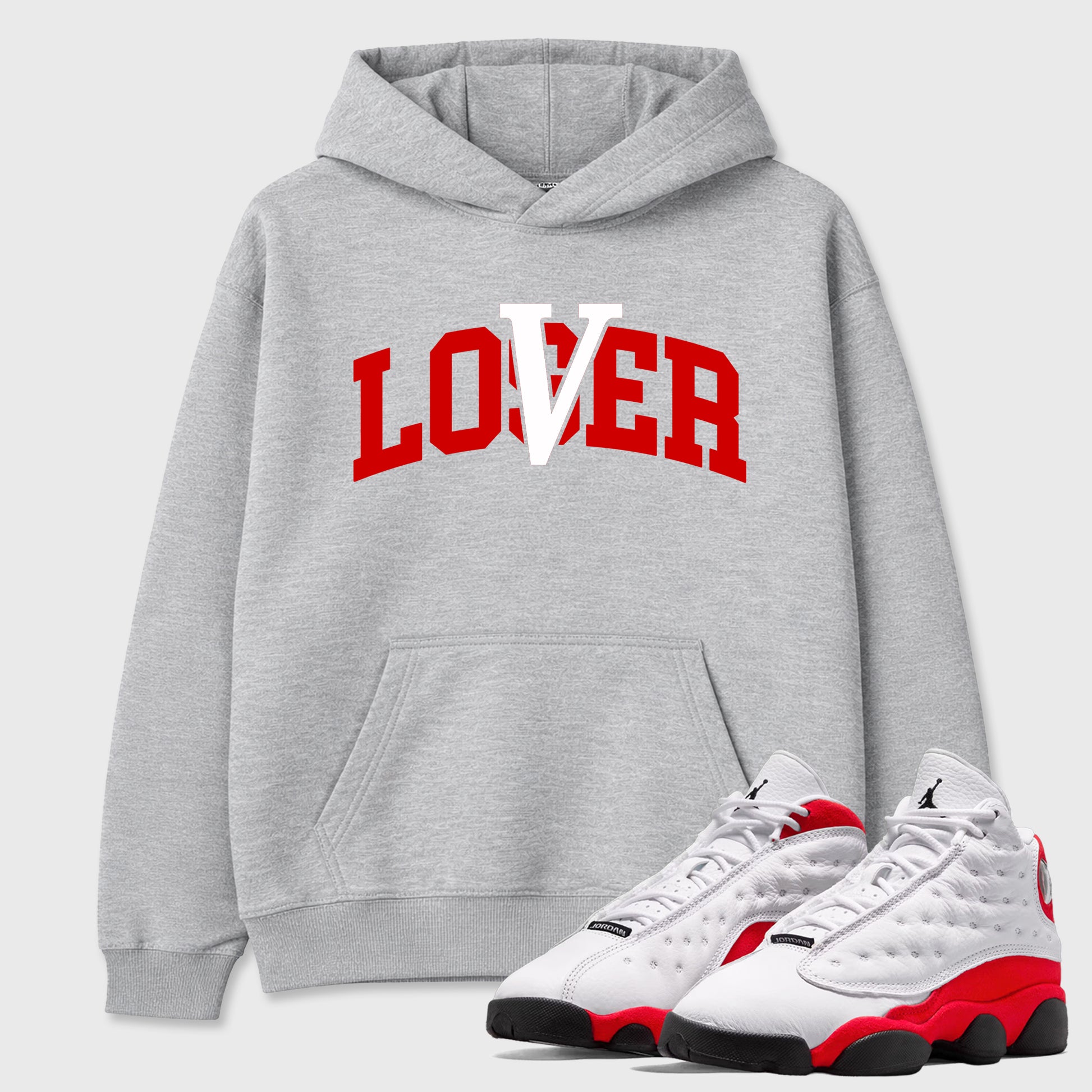 Sneaker match tees – Sneaker Tees To Match Air Jordan 13 University Red Shoes – Loser Lover Varsity Tee Heather Grey 1