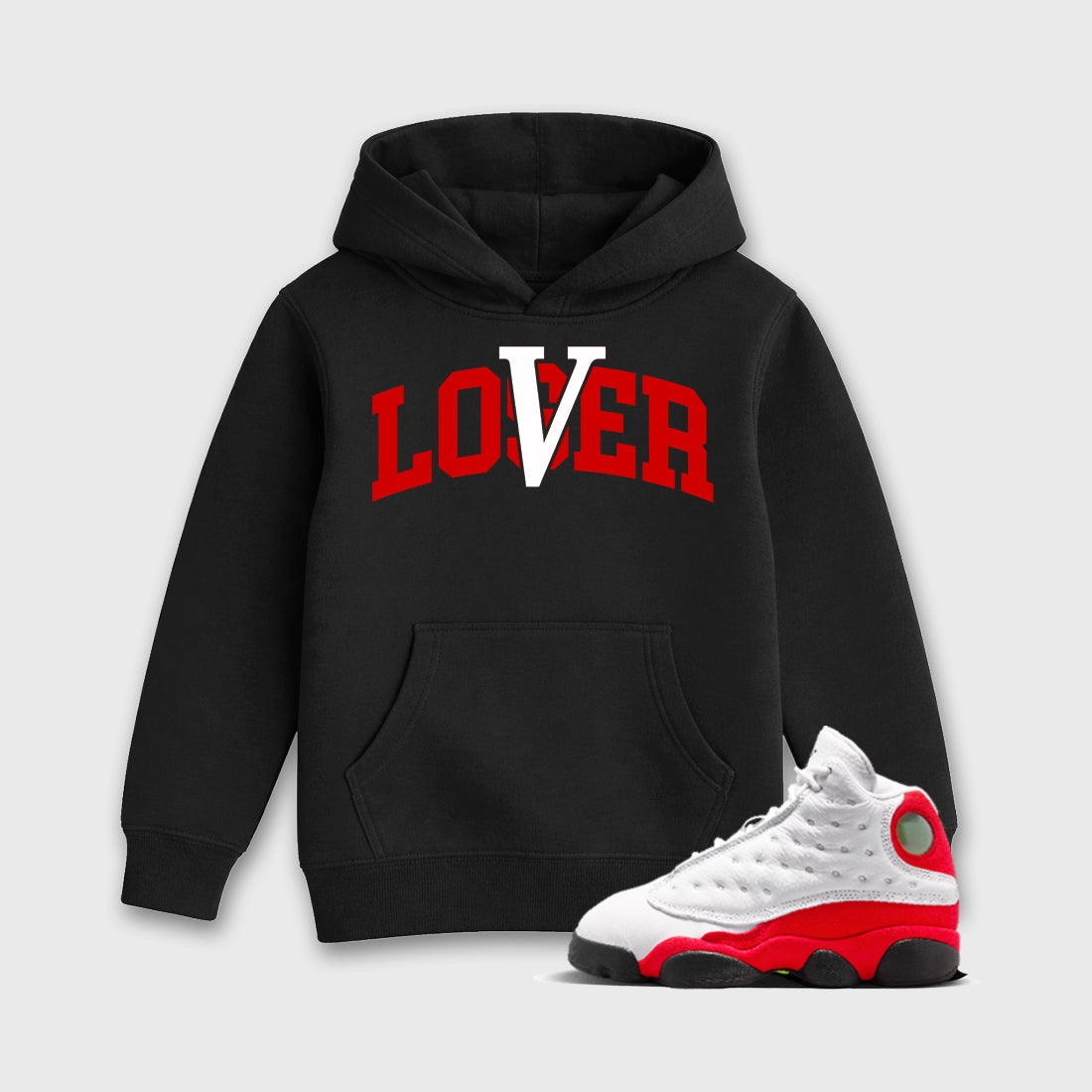 Sneaker match tees – Sneaker Tees To Match Air Jordan 13 University Red Shoes – Loser Lover Varsity Kids T-Shirt Black 1