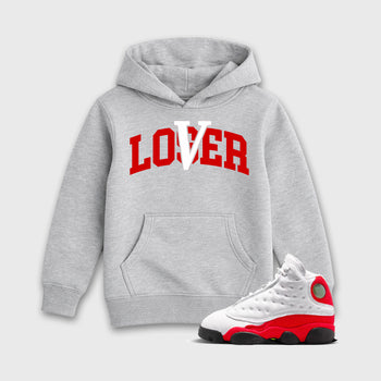 Sneaker match tees – Sneaker Tees To Match Air Jordan 13 University Red Shoes – Loser Lover Varsity Kids T-Shirt Heather Grey 1