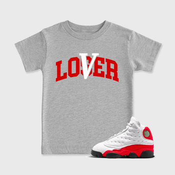 Sneaker match tees – Sneaker Tees To Match Air Jordan 13 University Red Shoes – Loser Lover Varsity Kids T-Shirt Heather Grey 1
