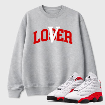 Sneaker match tees – Sneaker Tees To Match Air Jordan 13 University Red Shoes – Loser Lover Varsity Tee Heather Grey 1