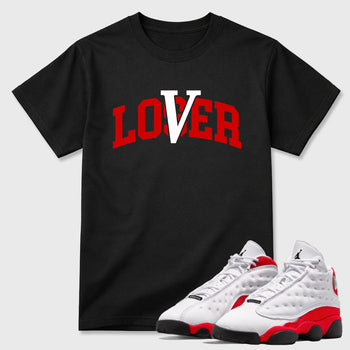 Sneaker match tees – Sneaker Tees To Match Air Jordan 13 University Red Shoes – Loser Lover Varsity Tee Black 1