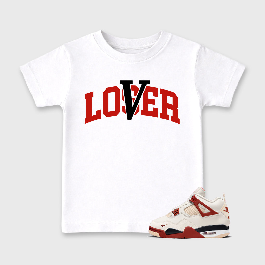 Sneaker match tees – Sneaker Tees To Match Air Jordan 4 Brick After Brick Shoes – Loser Lover Varsity Kids T-Shirt White 1