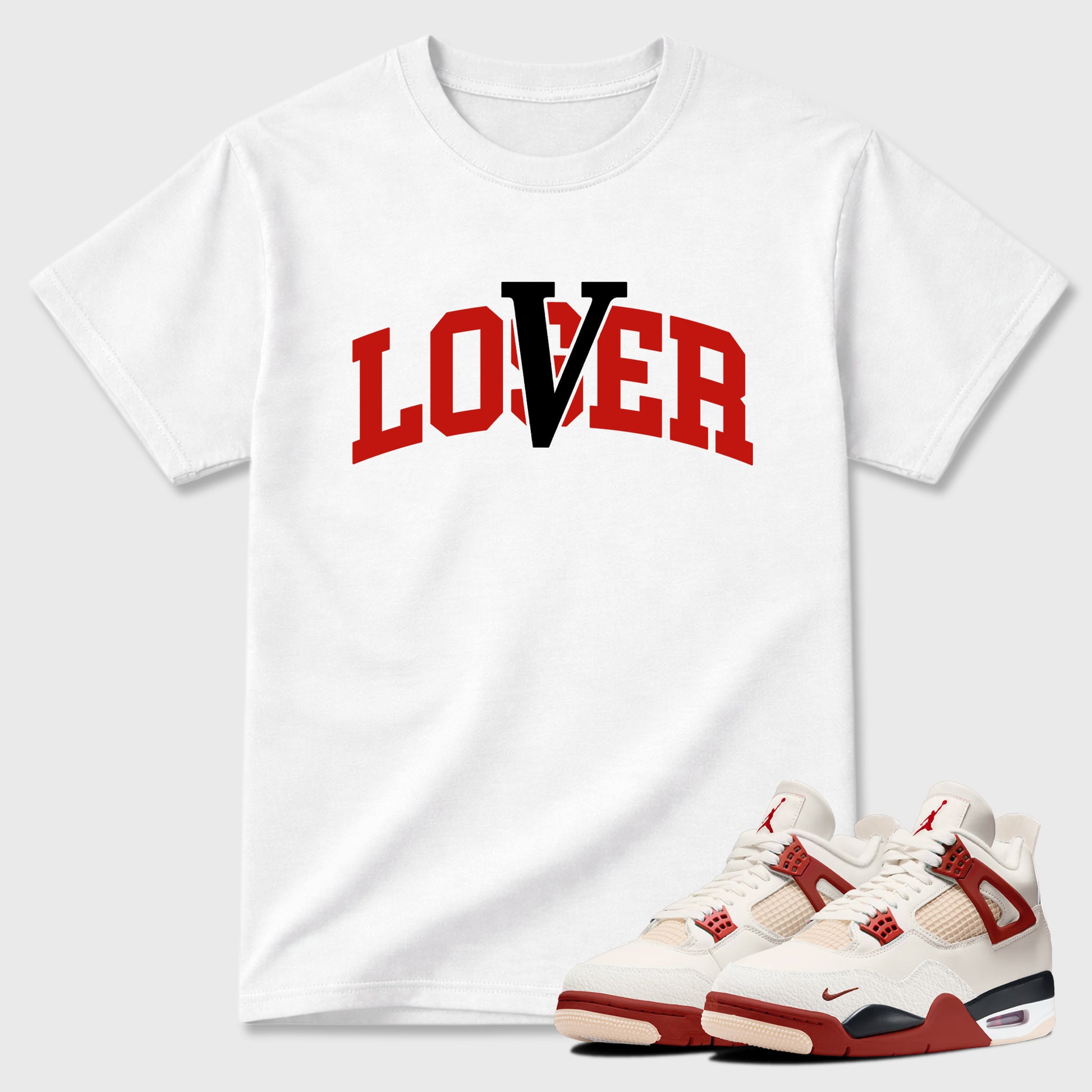 Sneaker match tees – Sneaker Tees To Match Air Jordan 4 Brick After Brick Shoes – Loser Lover Varsity Tee White 1