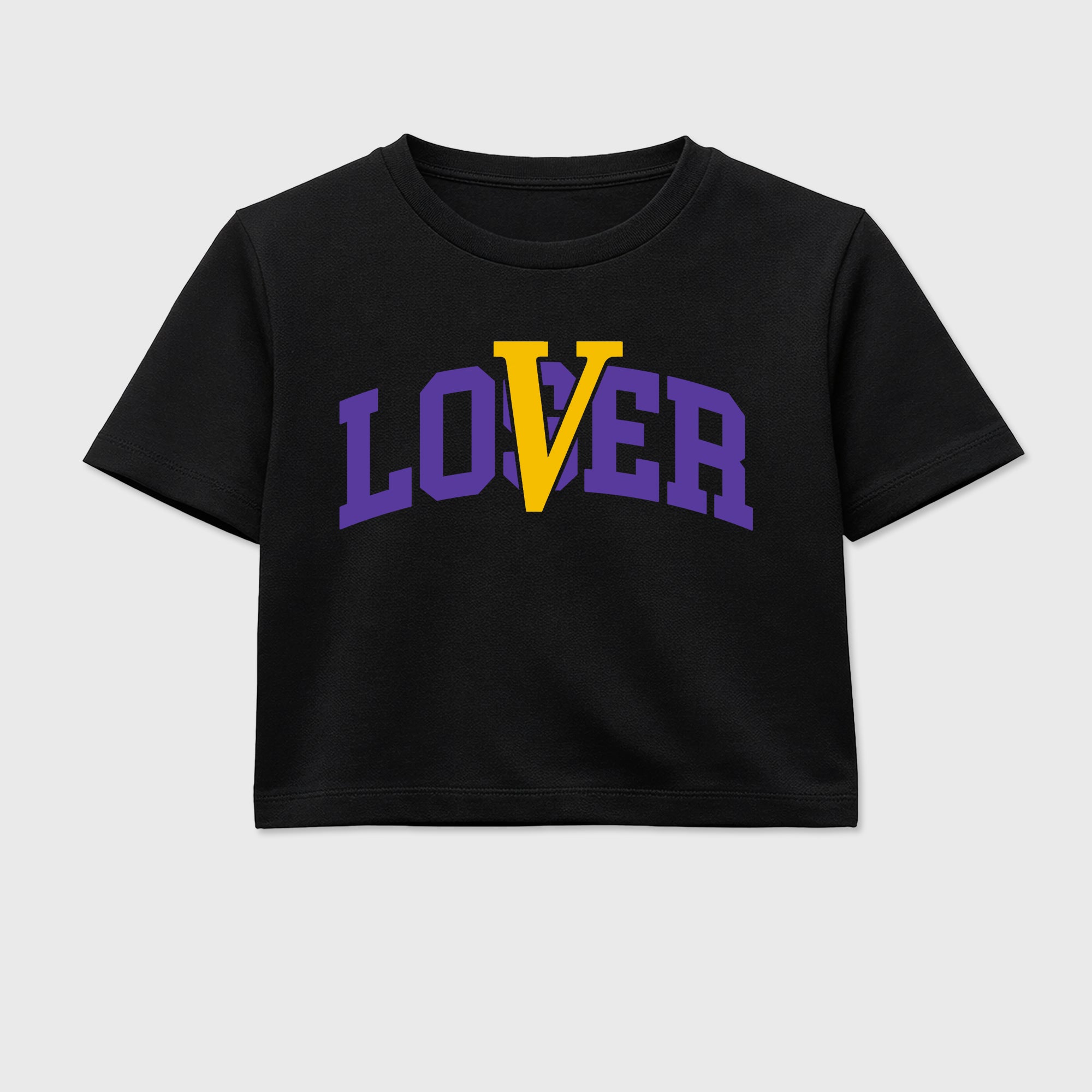 Sneakerfit graphic tee destination – Sneaker Tees To Match Air Jordan 4 Lakeshow Sneakers – Loser Lover Varsity Crop T-Shirt Black 2