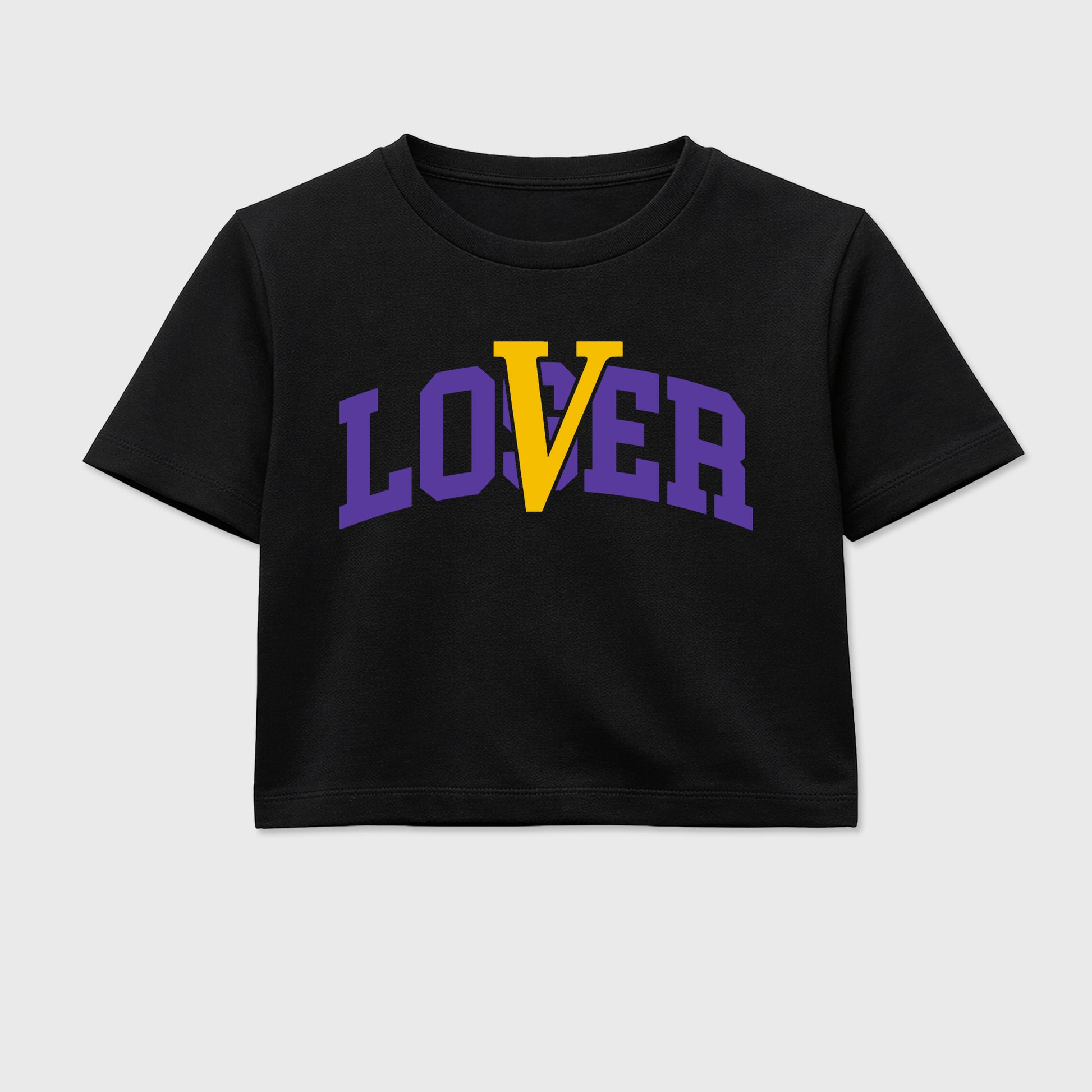 Sneakerfit graphic tee destination – Sneaker Tees To Match Air Jordan 4 Lakeshow Sneakers – Loser Lover Varsity Crop T-Shirt Black 2