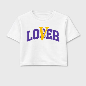Sneakerfit graphic tee destination – Sneaker Tees To Match Air Jordan 4 Lakeshow Sneakers – Loser Lover Varsity Crop T-Shirt White 2
