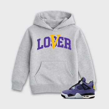 Sneakerfit graphic tee destination – Sneaker Tees To Match Air Jordan 4 Lakeshow Sneakers – Loser Lover Varsity Kids T-Shirt Heather Grey 1