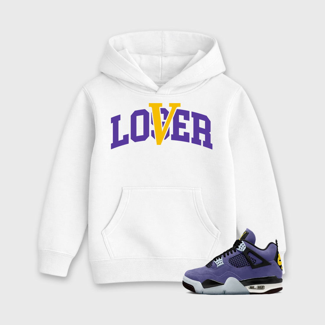 Sneakerfit graphic tee destination – Sneaker Tees To Match Air Jordan 4 Lakeshow Sneakers – Loser Lover Varsity Kids T-Shirt White 1
