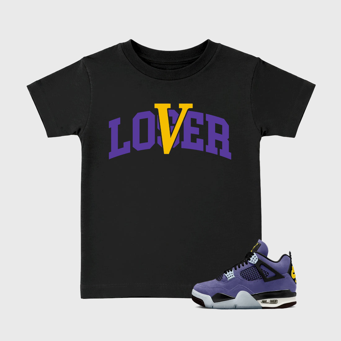Sneakerfit graphic tee destination – Sneaker Tees To Match Air Jordan 4 Lakeshow Sneakers – Loser Lover Varsity Kids T-Shirt Black 1