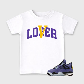 Sneakerfit graphic tee destination – Sneaker Tees To Match Air Jordan 4 Lakeshow Sneakers – Loser Lover Varsity Kids T-Shirt White 1