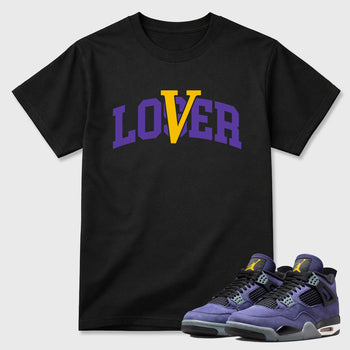 Sneakerfit graphic tee destination – Sneaker Tees To Match Air Jordan 4 Lakeshow Sneakers – Loser Lover Varsity Tee Black 1