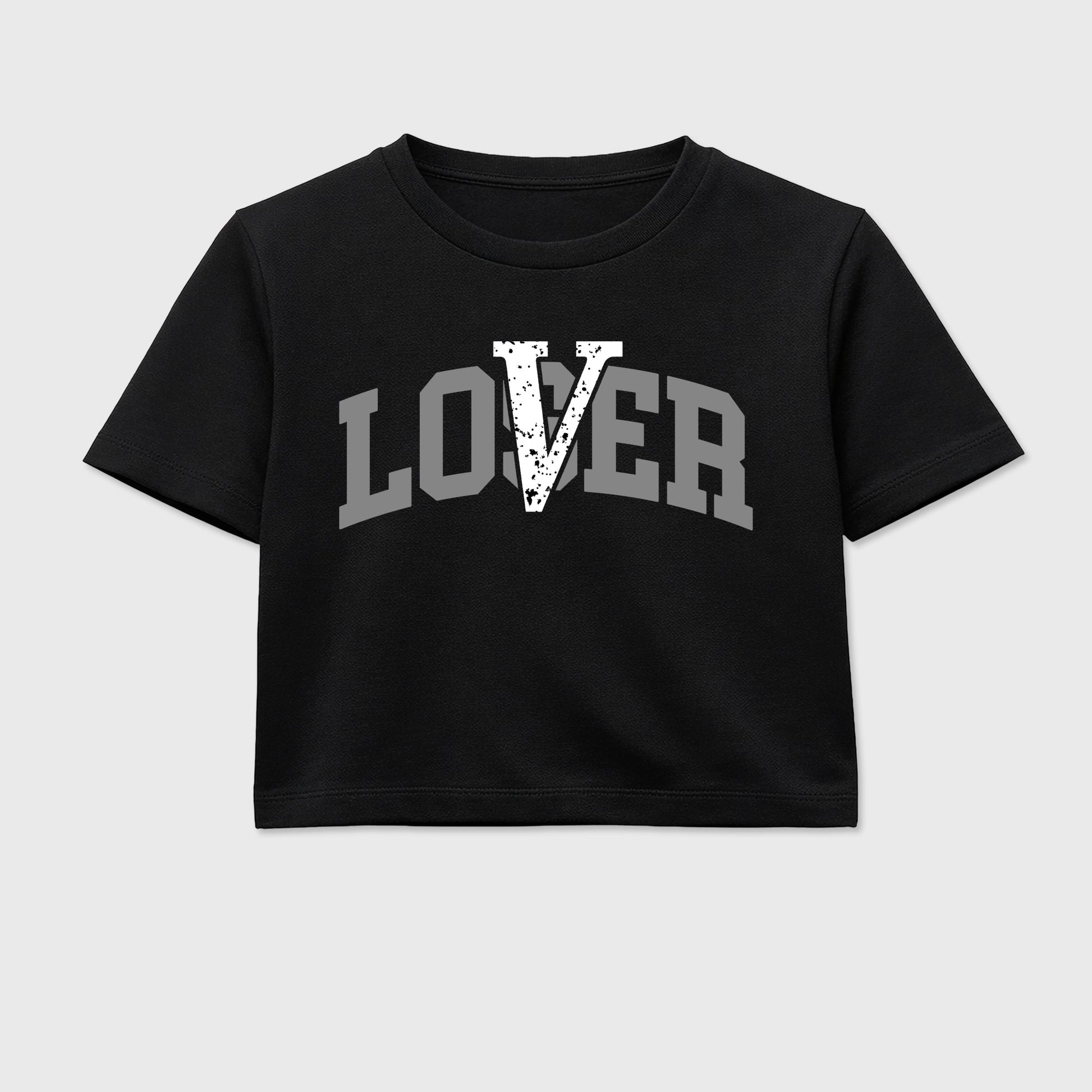 Sneaker match tees – Sneaker Tees To Match Air Jordan 5 Wolf Grey Shoes – Loser Lover Varsity Crop T-Shirt Black 2