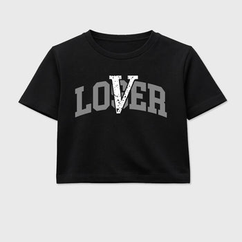Sneaker match tees – Sneaker Tees To Match Air Jordan 5 Wolf Grey Shoes – Loser Lover Varsity Crop T-Shirt Black 2