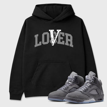 Sneaker match tees – Sneaker Tees To Match Air Jordan 5 Wolf Grey Shoes – Loser Lover Varsity Tee Black 1
