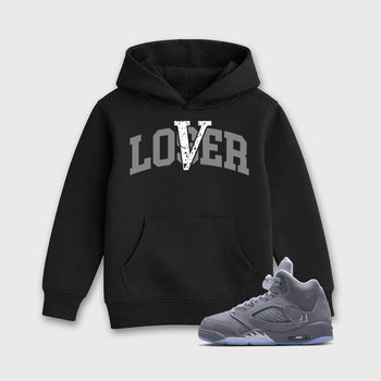 Sneaker match tees – Sneaker Tees To Match Air Jordan 5 Wolf Grey Shoes – Loser Lover Varsity Kids T-Shirt Black 1