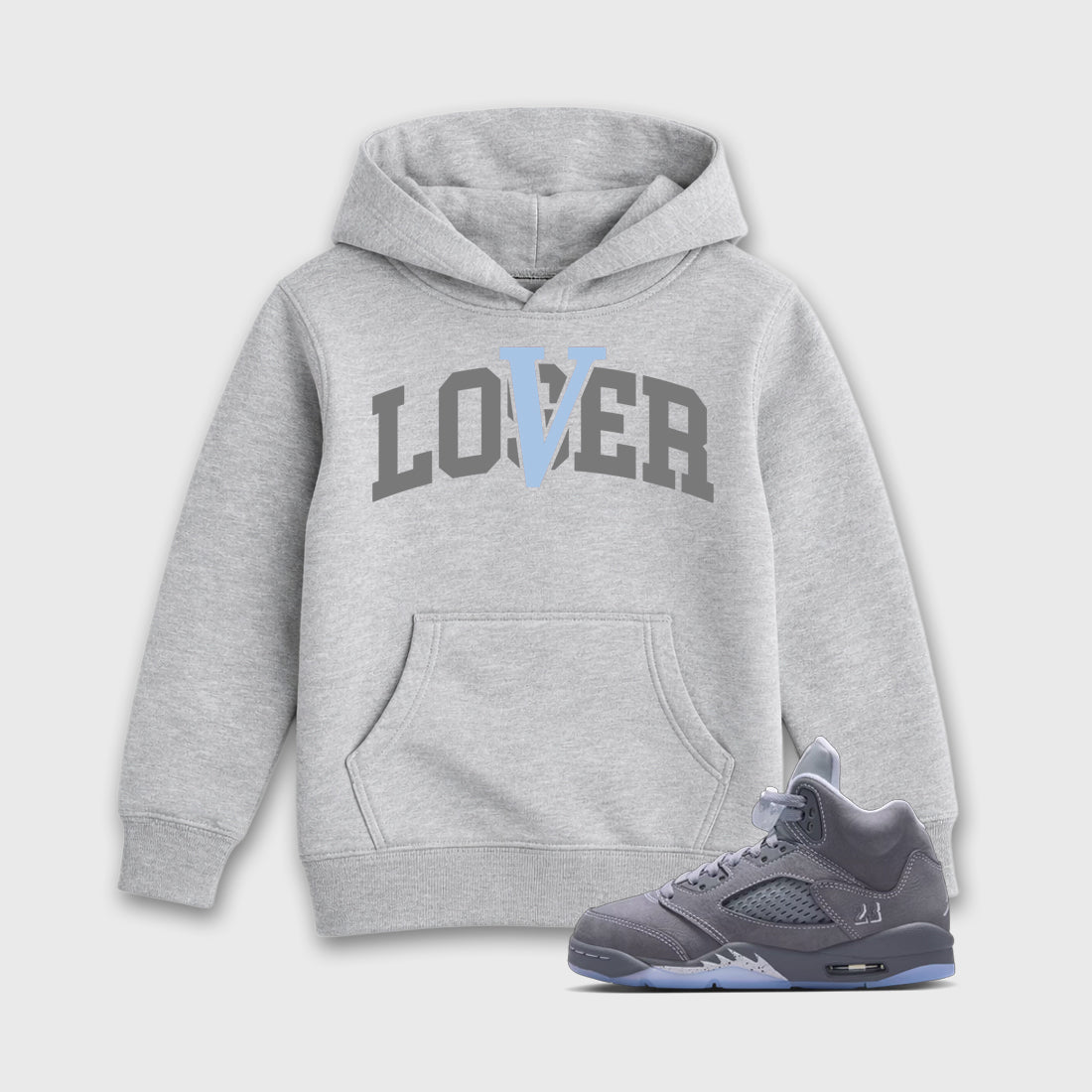 Sneaker match tees – Sneaker Tees To Match Air Jordan 5 Wolf Grey Shoes – Loser Lover Varsity Kids T-Shirt Heather Grey 1