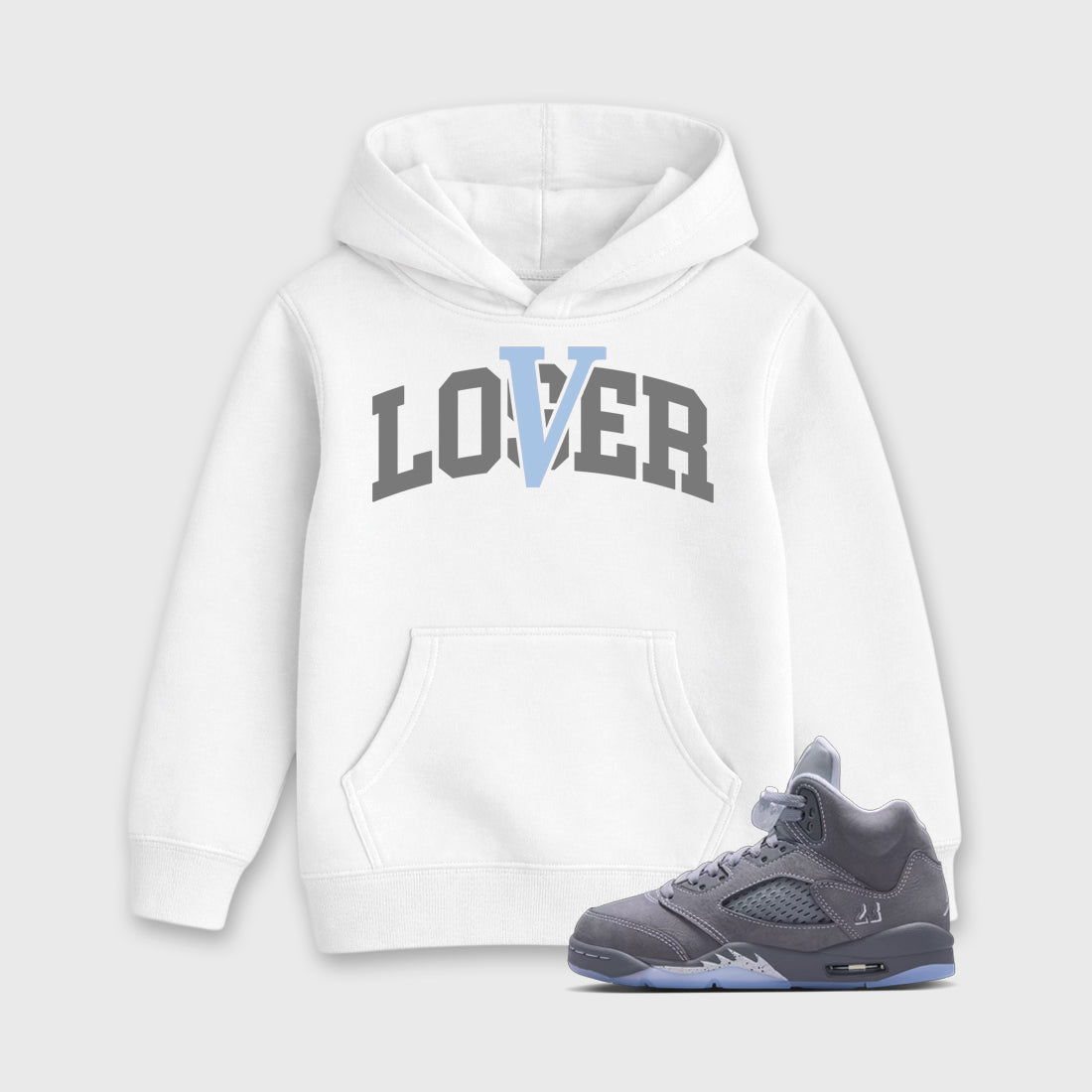Sneaker match tees – Sneaker Tees To Match Air Jordan 5 Wolf Grey Shoes – Loser Lover Varsity Kids T-Shirt White 1