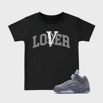 Sneaker match tees – Sneaker Tees To Match Air Jordan 5 Wolf Grey Shoes – Loser Lover Varsity Kids T-Shirt Black 1
