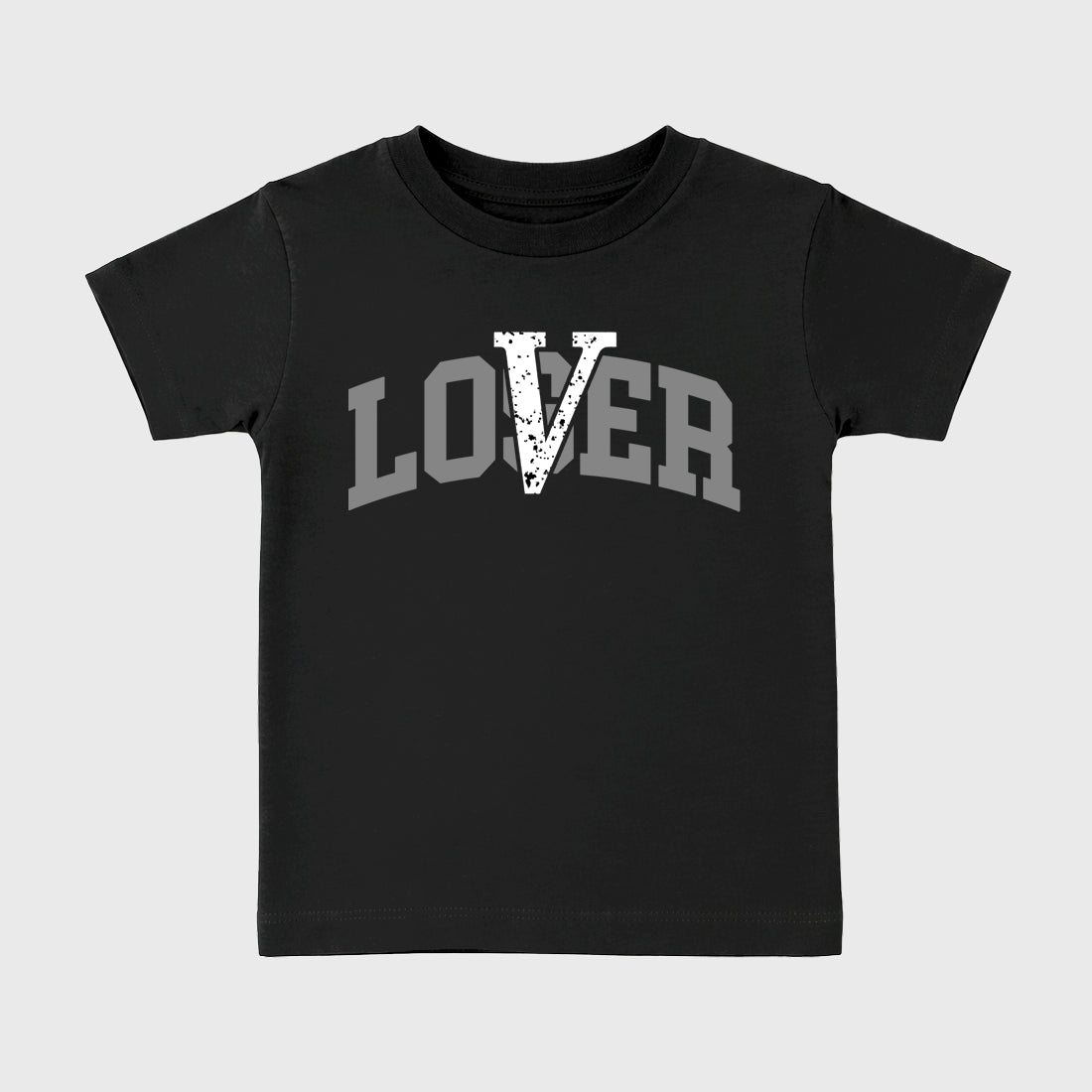 Sneaker match tees – Sneaker Tees To Match Air Jordan 5 Wolf Grey Shoes – Loser Lover Varsity Kids T-Shirt Black 2