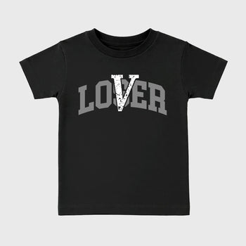 Sneaker match tees – Sneaker Tees To Match Air Jordan 5 Wolf Grey Shoes – Loser Lover Varsity Kids T-Shirt Black 2