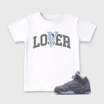 Sneaker match tees – Sneaker Tees To Match Air Jordan 5 Wolf Grey Shoes – Loser Lover Varsity Kids T-Shirt White 1