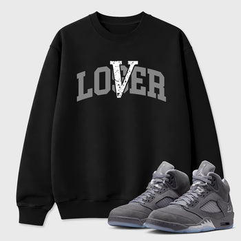 Sneaker match tees – Sneaker Tees To Match Air Jordan 5 Wolf Grey Shoes – Loser Lover Varsity Tee Black 1
