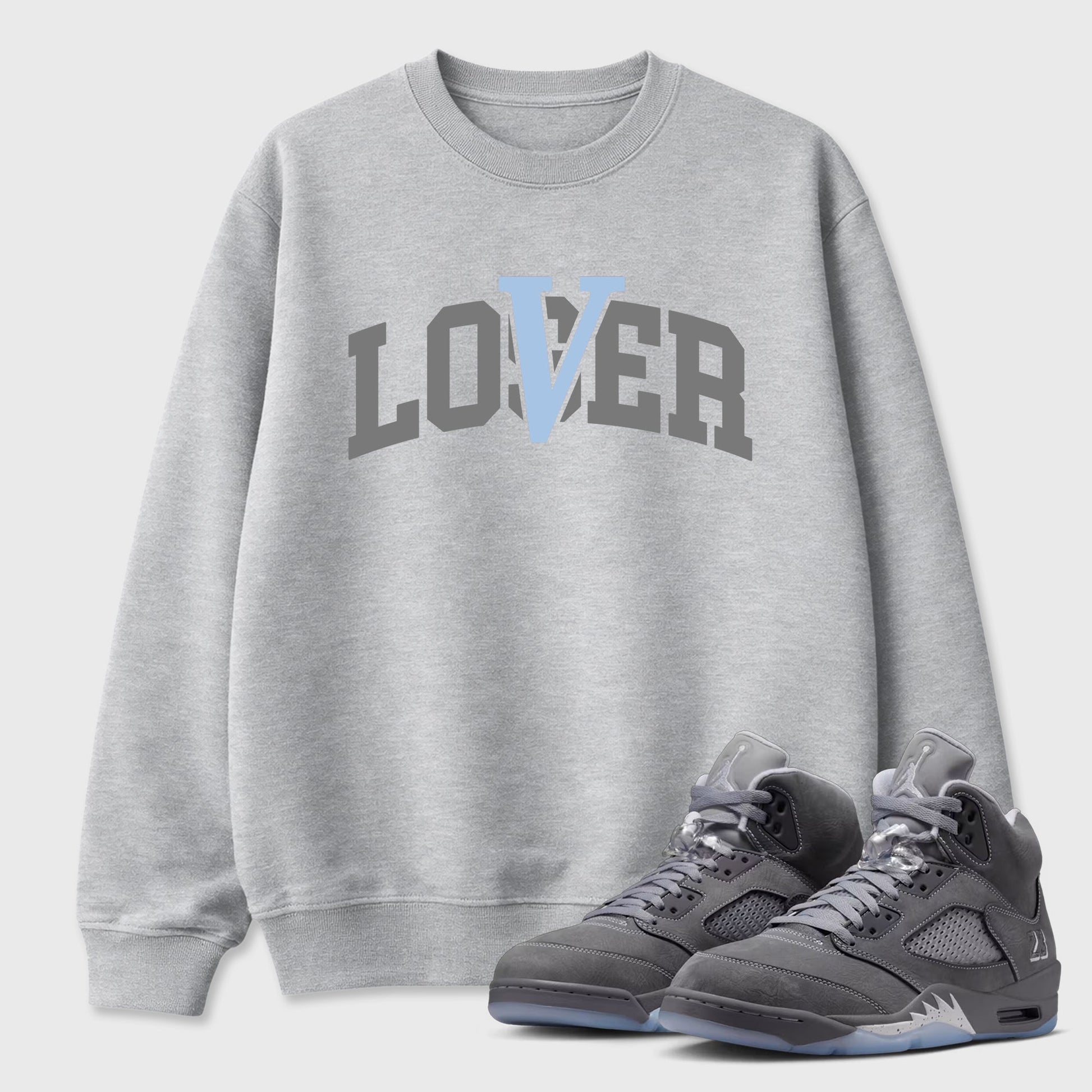 Sneaker match tees – Sneaker Tees To Match Air Jordan 5 Wolf Grey Shoes – Loser Lover Varsity Tee Heather Grey 1