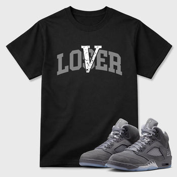 Sneaker match tees – Sneaker Tees To Match Air Jordan 5 Wolf Grey Shoes – Loser Lover Varsity Tee Black 1