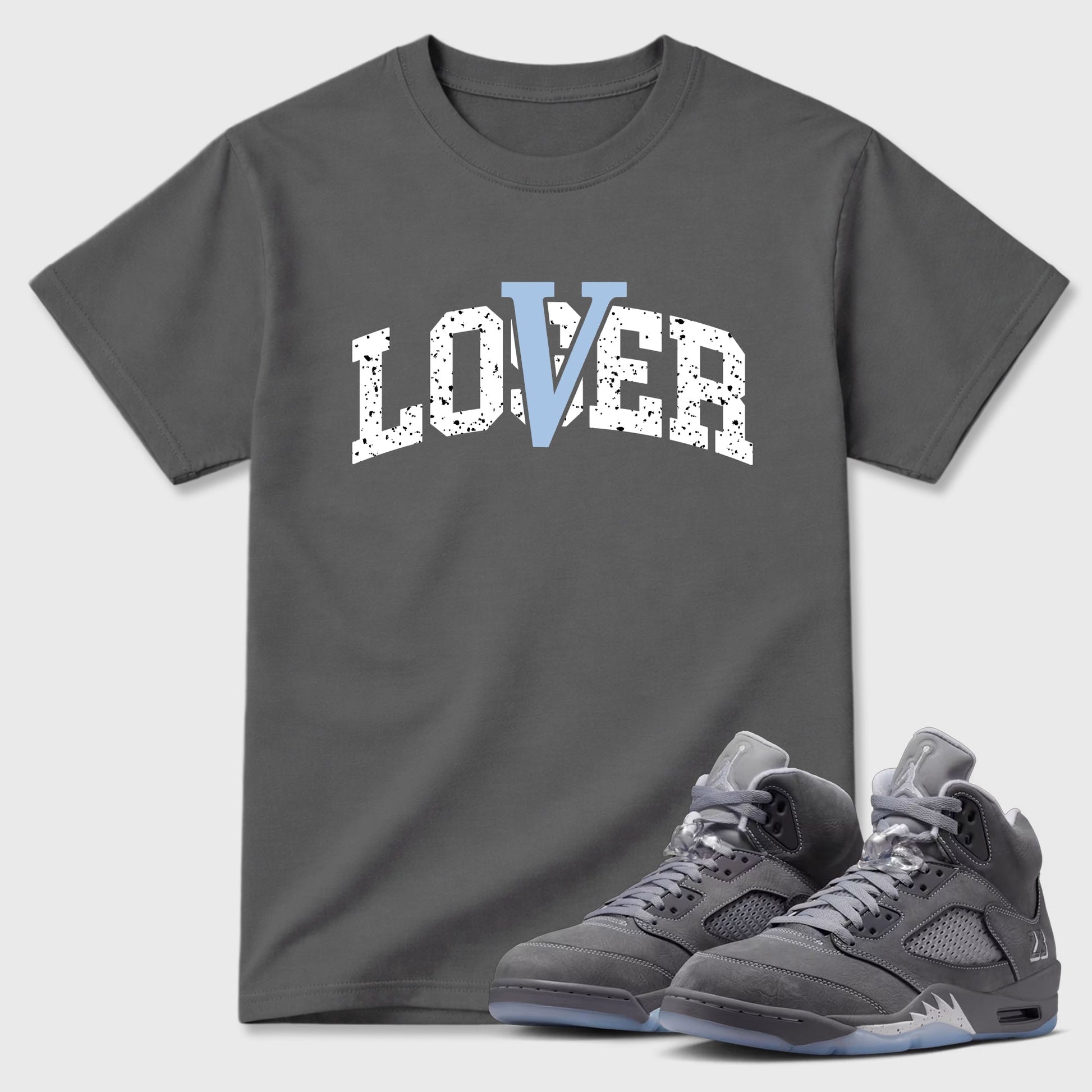 Sneaker match tees – Sneaker Tees To Match Air Jordan 5 Wolf Grey Shoes – Loser Lover Varsity Tee Cool Grey 1