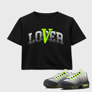 Sneaker match tees – Sneaker Tees To Match Air Max 95 Neon Yellow Shoes – Loser Lover Varsity Crop T-Shirt Black 1