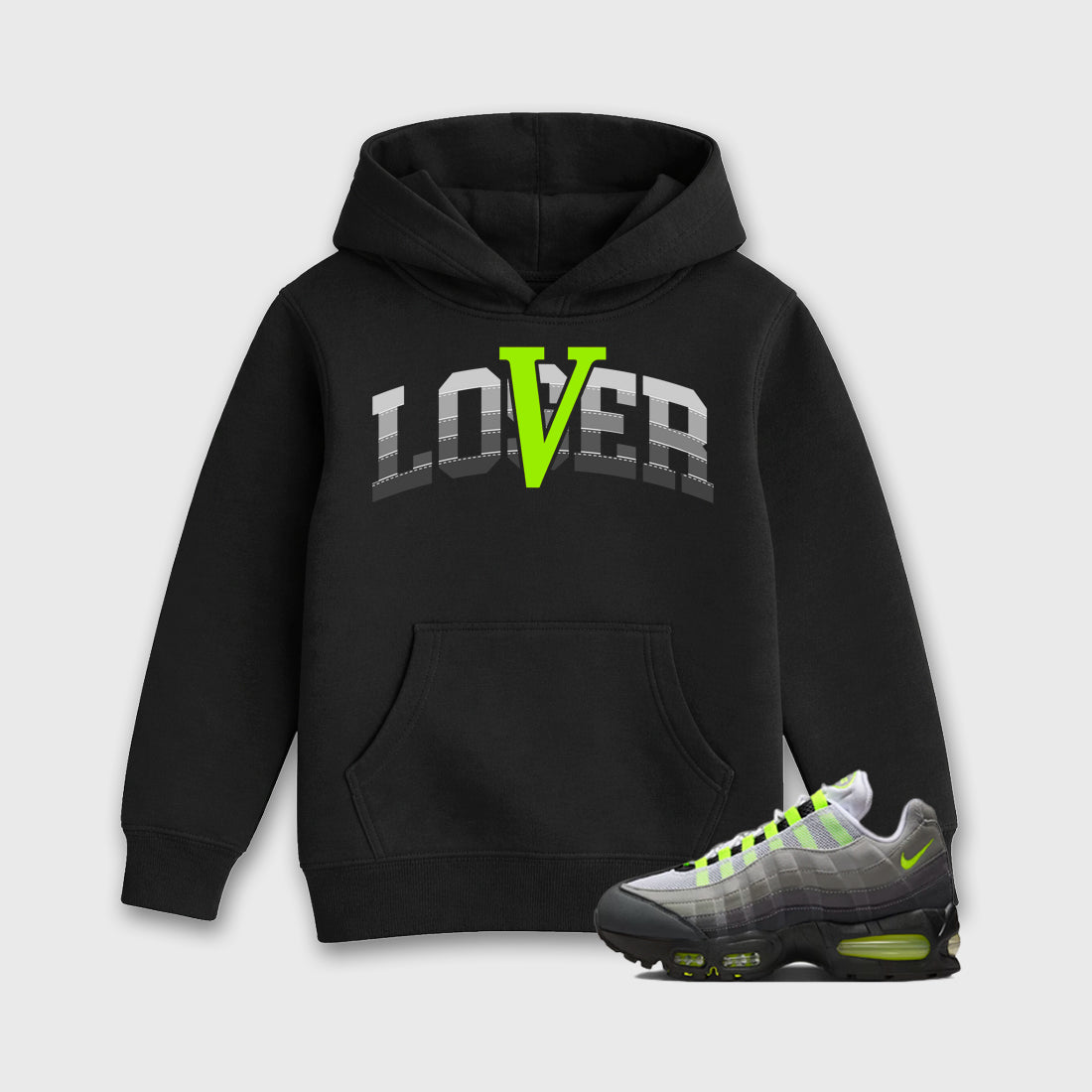 Sneaker match tees – Sneaker Tees To Match Air Max 95 Neon Yellow Shoes – Loser Lover Varsity Kids T-Shirt Black 1